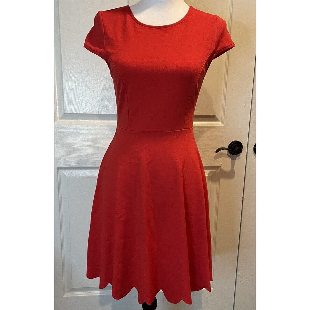 Lulus Red Scalloped Hem Cap Sleeve Dress Womens S Valentines Day Flirty Fun Zip